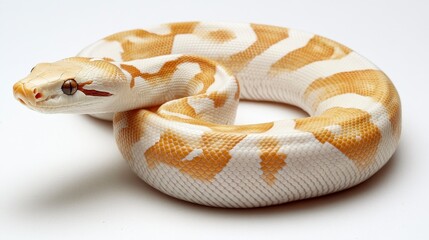 Obraz premium Albino Ball Python Snake Coiled on White Background
