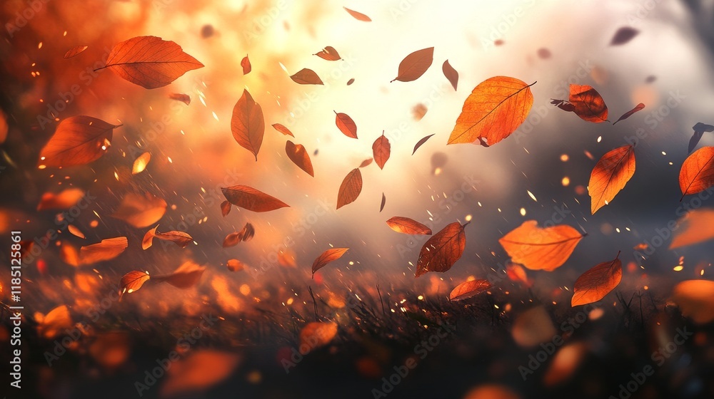 Poster beautiful autumn scene with falling leaves creating a warm and inviting atmosphere in nature's breat