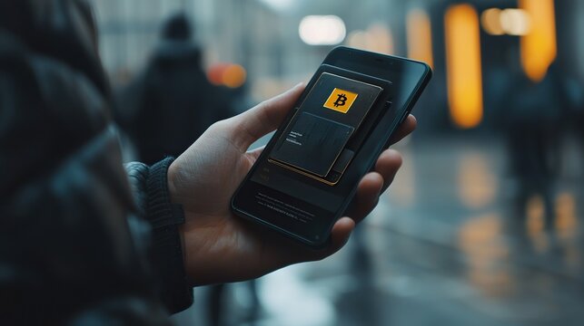 Person using smartphone to access digital wallet with cryptocurrencies