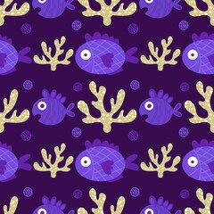 Ocean seamless fish pattern for wrapping paper and fabrics and linens
