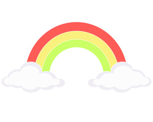 Rainbow between two clouds symmetrical, weather phenomenon - vector full color picture. Rainbow and clouds - children's picture	