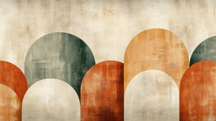 Minimalist boho background featuring repeating geometric arches and half-moon shapes in warm, earthy tones like terracotta