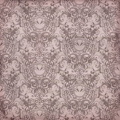 Dusty rose damask seamless pattern with ornate baroque motifs and fabric texture. Ideal for vintage wallpaper, upholstery, luxury backgrounds, and decorative design.