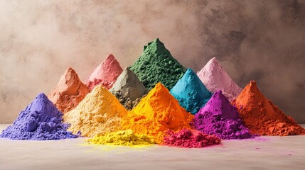 Colorful traditional holi powder. Concept Indian color festival Holi. Eco-friendly organic Gulal dust