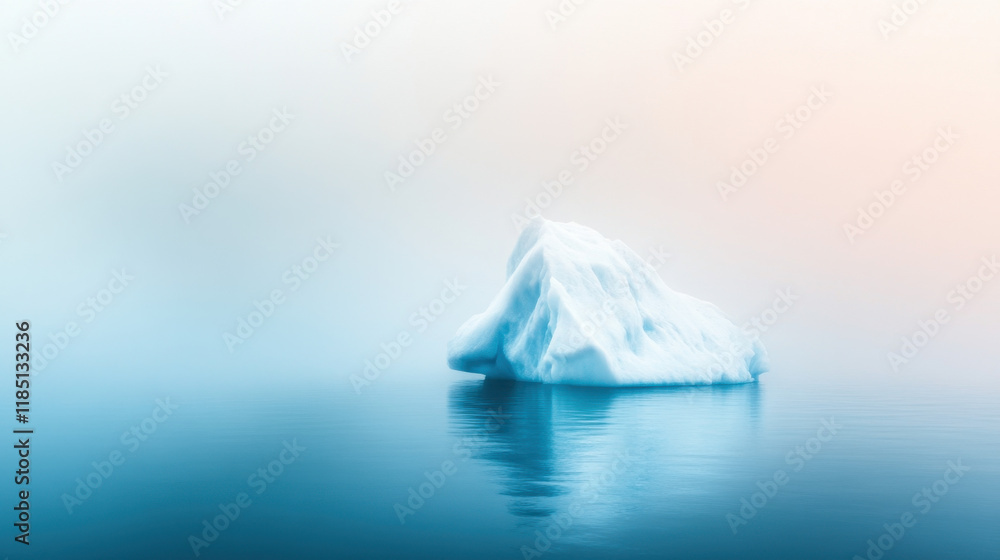 Poster truncated, close-up of a serene truncated iceberg floating in calm waters, showcasing unique texture