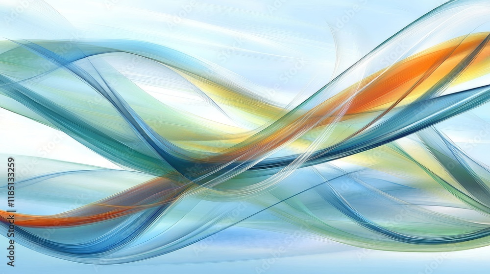 Poster colorful abstract design with flowing waves of light in blue, green, and orange capturing movement i