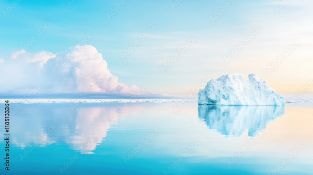 Poster truncated, a close-up image of a serene truncated iceberg floating in water, showcasing its unique s