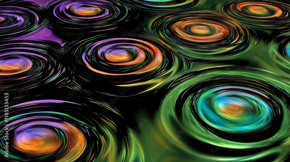Aufkleber colorful circular ripples on dark background creating abstract art effects with fluid motion in vibr