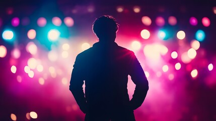 Silhouetted Person Facing Stage Lights Background