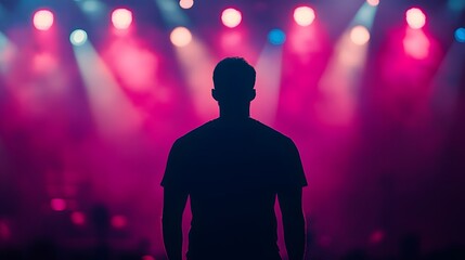 Man Silhouetted Against Bright Stage Lights