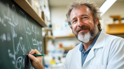 Brilliant scientist engaged in mathematical exploration in the lab