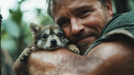 Obraz premium Veterinarian shows compassion while handling a small animal with care