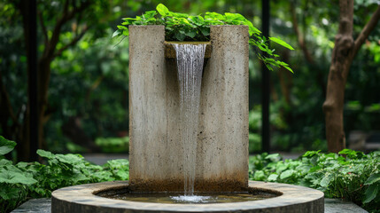Fototapeta premium Truncated, Modern water fountain design featuring a truncated cylindrical shape, ideal for outdoor spaces or urban landscapes.
