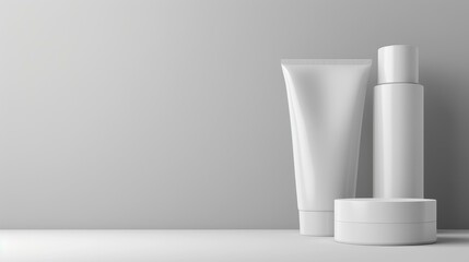 Sleek plastic cosmetic tubes showcase care cream essentials, perfect for your beauty routine in any bathroom setting.