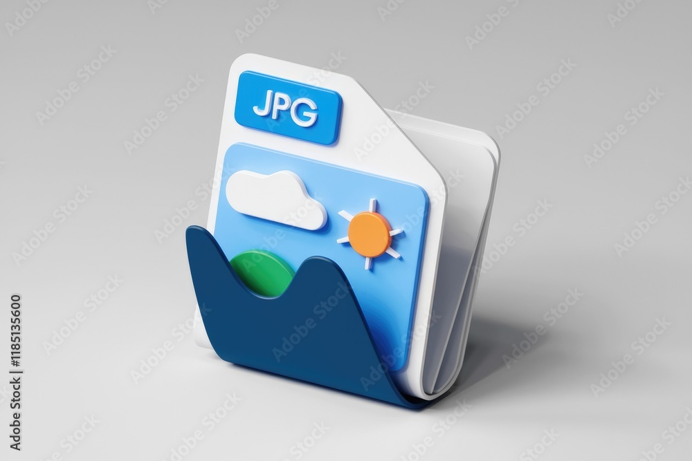 Poster a 3d model of a jpg file icon depicting a sunny landscape within a folder.