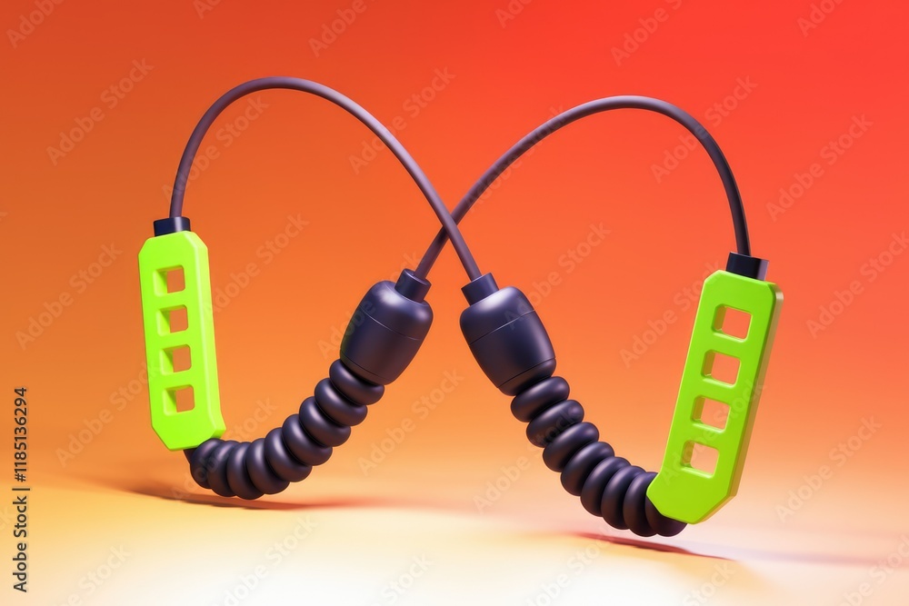 Leinwandbilder abstract image of two lime green and black coiled objects forming an infinity symbol against an oran
