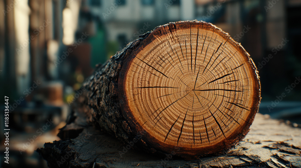 Poster truncated, a detailed photorealistic close-up image of a textured tree trunk, showcasing natural pat