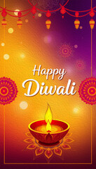 Naklejka premium Happy Diwali illustration. Pattern for banners, covers, greeting cards, for printing on wall decorations.