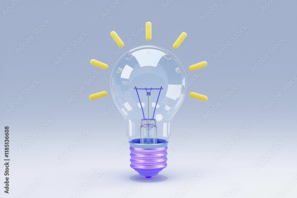 Poster a transparent lightbulb with yellow rays, symbolizing a bright idea or innovation.