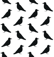 Vector seamless pattern of flat hand drawn crow silhouette isolated on white background