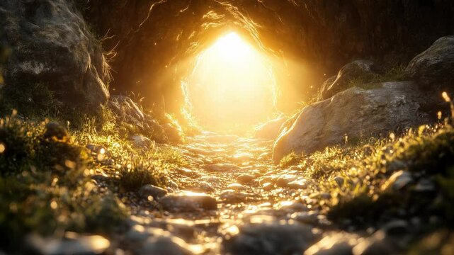 Empty tomb of Jesus at sunrise