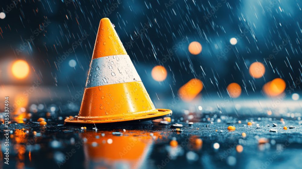 Poster truncated, a photorealistic image of a truncated traffic cone, emphasizing its design and details, s
