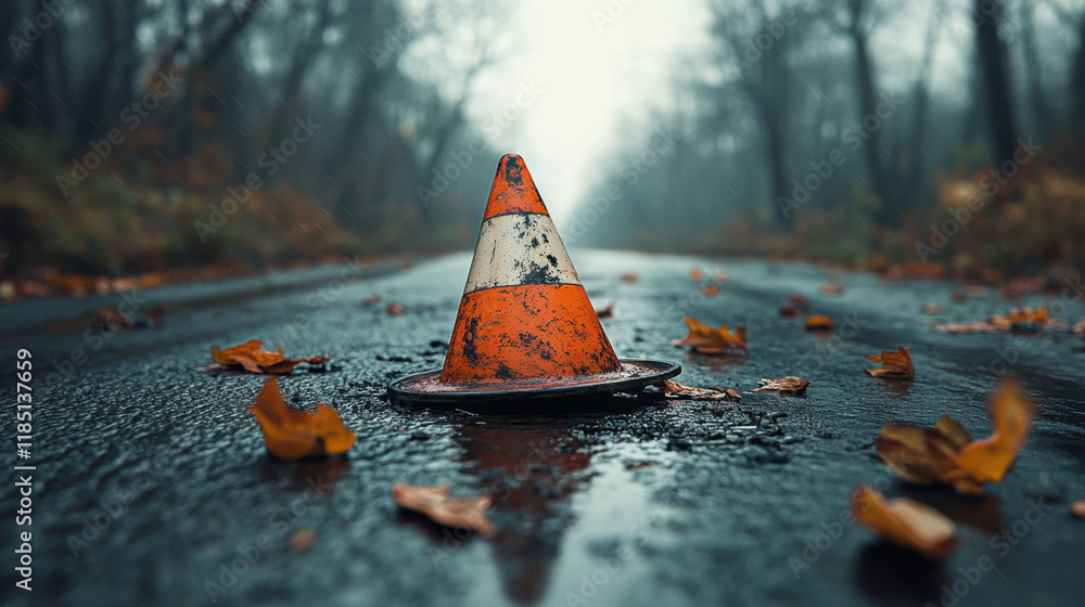 Poster truncated, a photorealistic image of a truncated traffic cone, showcasing intricate details and real