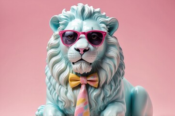Obraz premium Fantasy vintage miniature funny homorous marble statue sculpture animal portrait illustration with pastel color background, nature theme texture design. 