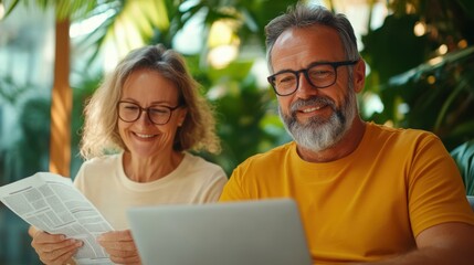 Fototapeta premium Mature couple enjoys their time together reading and exploring online
