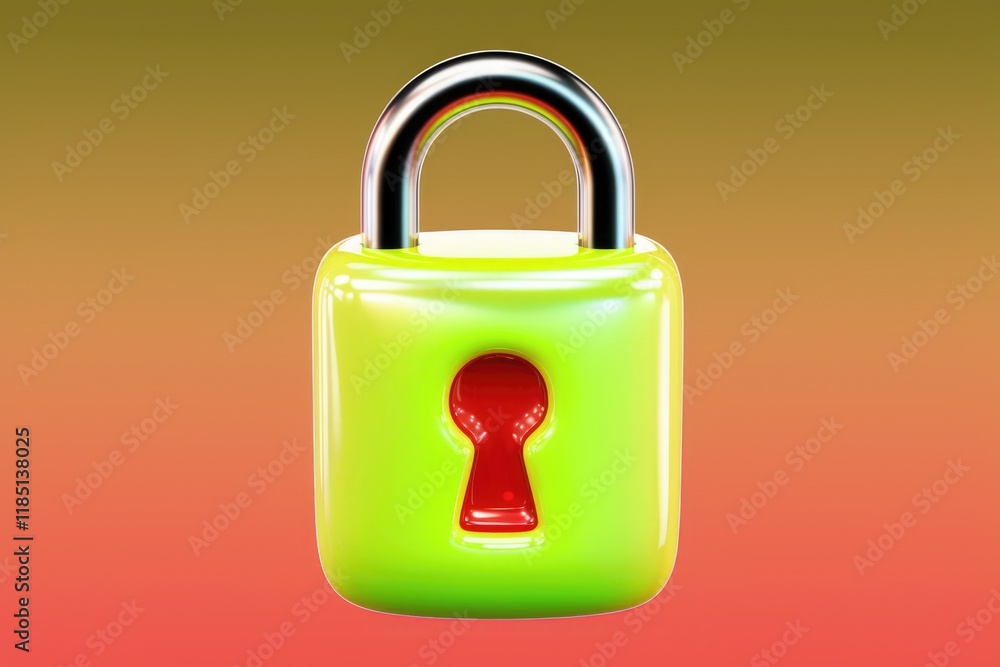 Poster a vibrant lime green padlock with a red keyhole, symbolizing security and protection.