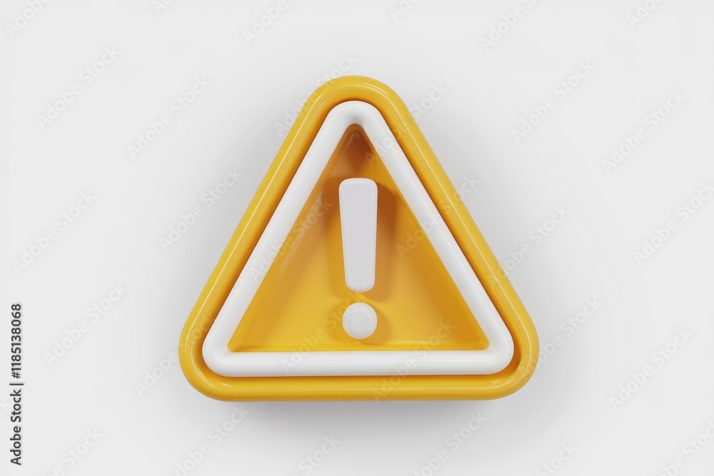 Poster a 3d rendered yellow triangle warning sign with a white exclamation mark, indicating caution or aler