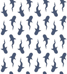 Vector seamless pattern of hand drawn sketch doodle colored whale shark isolated on white background