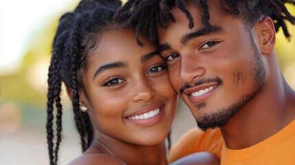 Romantic outdoor moment as a young man kisses his girlfriend's forehead