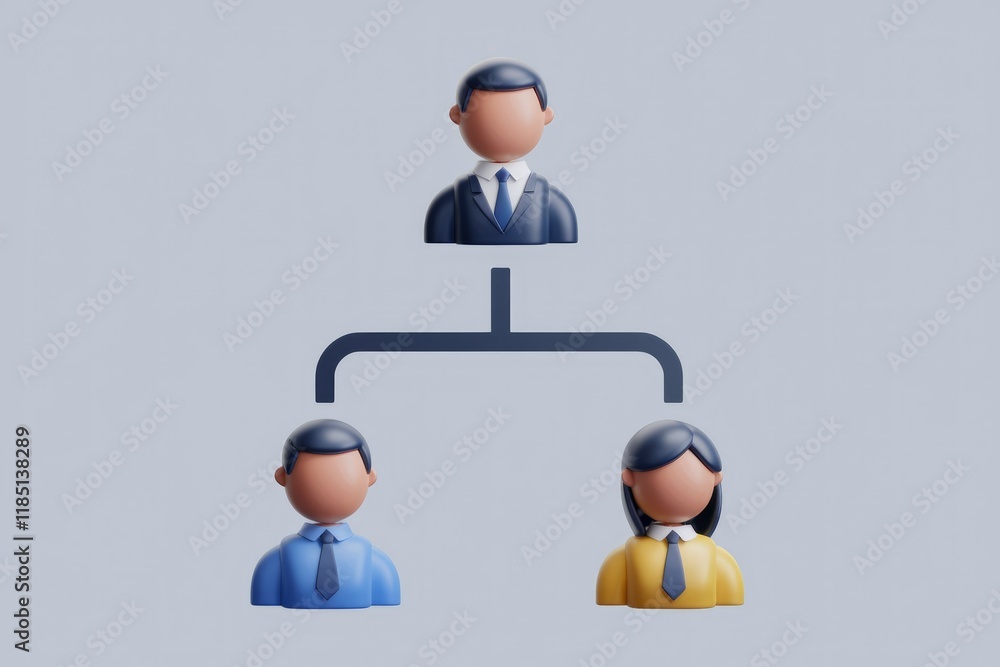 Poster A simple 3D illustration of a hierarchical organizational chart showing a manager and two subordinates.
