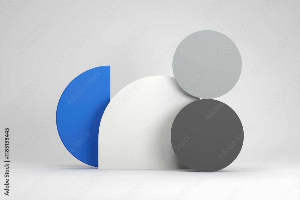 Aufkleber Abstract composition of semicircles in blue, white, and gray, creating a minimalist and modern design.