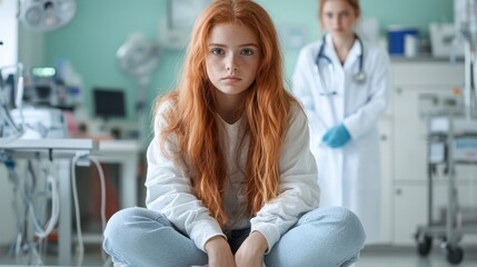 Teen girl awaits medical test results in a calm examination room