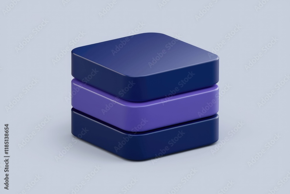 Poster Stack of three square blocks in shades of blue and purple, representing layers or a 3D interface element.