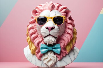 Obraz premium Fantasy vintage miniature funny homorous marble statue sculpture animal portrait illustration with pastel color background, nature theme texture design. 