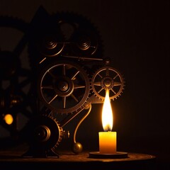 Biomechanics illuminated by warm candlelight, bright and unusual, in high quality, featuring...
