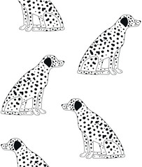 Vector seamless pattern of flat Dalmatian dog isolated on white background