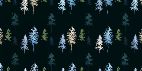 Watercolor illustration of seamless pattern with trees, tree pattern, pattern of trees