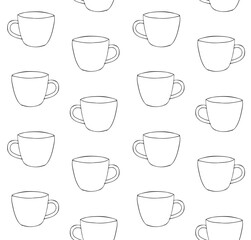 Vector seamless pattern of hand drawn sketch doodle outline cup isolated on white background