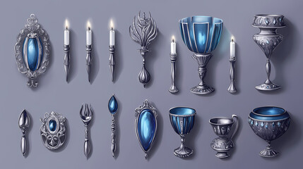 Collection accessory for celebration holiday hanukkah. Skysilver. Illustration