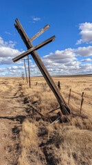 Truncated, A leaning power pole at an angle, depicting a truncated design, suitable for various commercial and editorial uses in energy and infrastructure contexts.