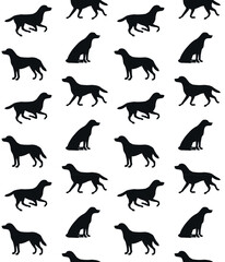 Vector seamless pattern of flat labrador dog silhouette isolated on white background