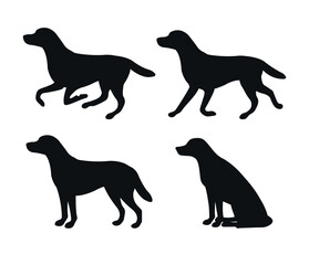 Vector set of flat hand drawn labrador dog silhouette isolated on white background