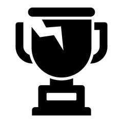 Damaged or broken trophy glyph icon representing failure or loss in competition