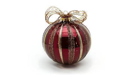 elegant red Christmas ball ornament with gold ribbon isolated on white background perfect for holiday decor
