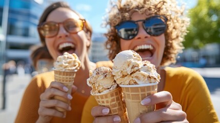 Enjoying ice cream and waffles in Durham city centre under the sun