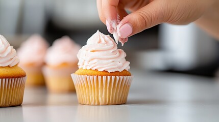 Delicate touch brings sweet life to cupcakes with pink icing